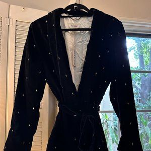 Per Una Jackets & Coats | Black Velvet Belted Blazer With Gold Accents